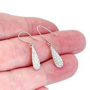 Estate ATI Sterling Silver 925 Crystal Teardrop Dangle Earrings